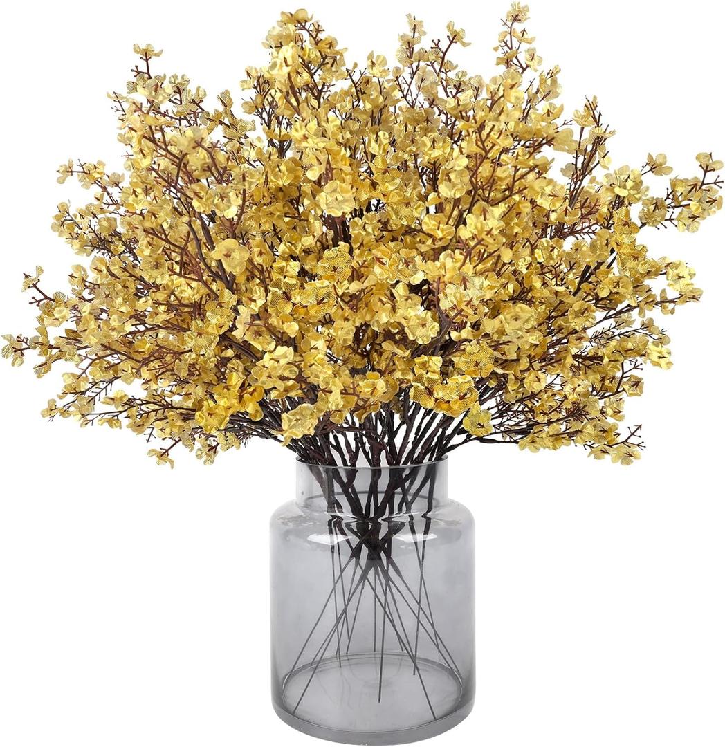 Babys Breath Artificial Flowers, 16 Bundles Gold Real Touch Fake Flowers Silk Flowers for Vase Home Office Wedding Spring Indoor Outdoor Centerpiece Table Party Decorations