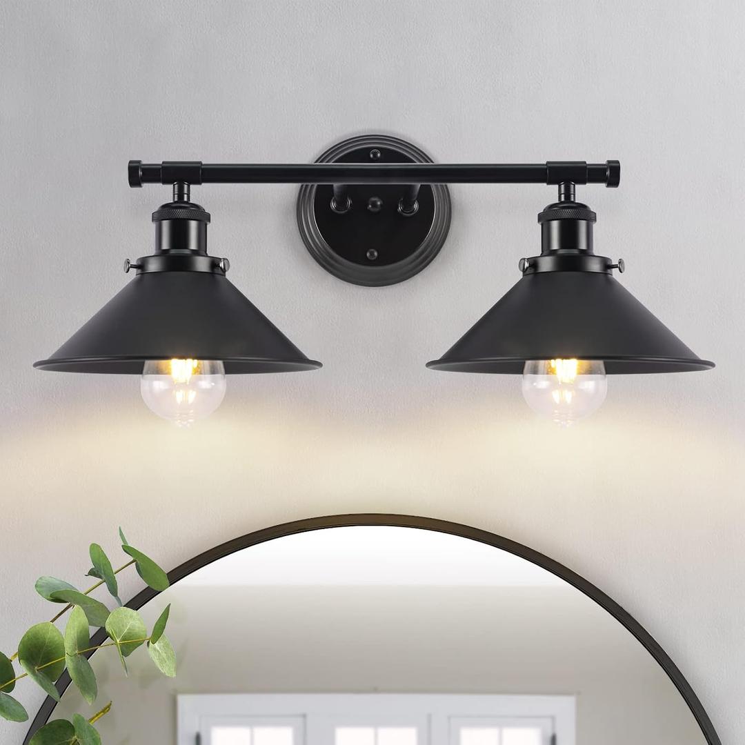 Bathroom Light Fixtures 2-Light Matte Black Farmhouse Vanity Lights for Bathroom Light Fixture, 20" Rustic Industrial Vanity Light Wall Sconce Lighting Fixtures over Mirror Cabin Kitchen Workshop Cafe