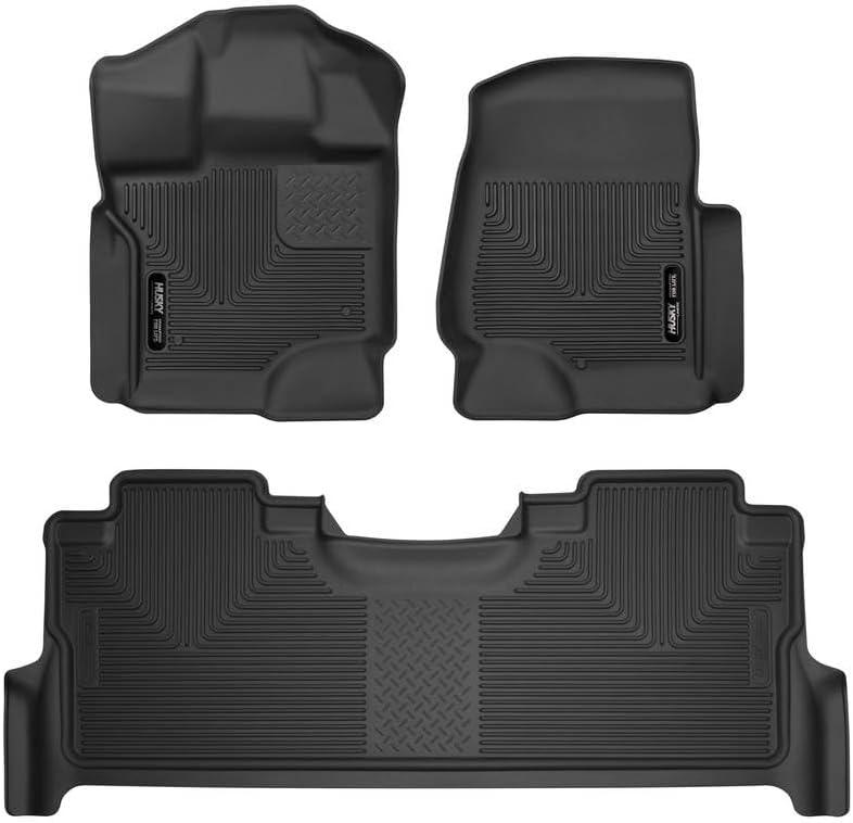 Husky Liners X-act Contour Floor Mats | Fits 2017-2024 Ford F-250/F-350/F-450 Crew Cab w/Underseat Storage | Front & 2nd Row, 3-pc Black - 53388