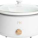 Paris Hilton 6-Quart Manual Slow Cooker, Features Three Settings (Low, High, Warm), Naturally Nonstick and Dishwasher Safe Stoneware Insert, Family Sized Capacity, White