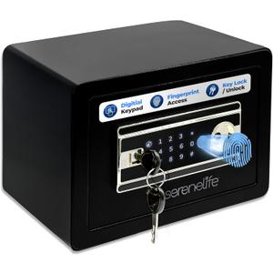 SereneLife Fingerprint Safe 0.63 Cubic FT | Electronic Fingerprint Access, Money, Handgun & Jewlery Safe for Home & Office | Touchscreen Keypad & includes 4 Keys | 13.77 x 9.84 x 9.84 Inch | Black