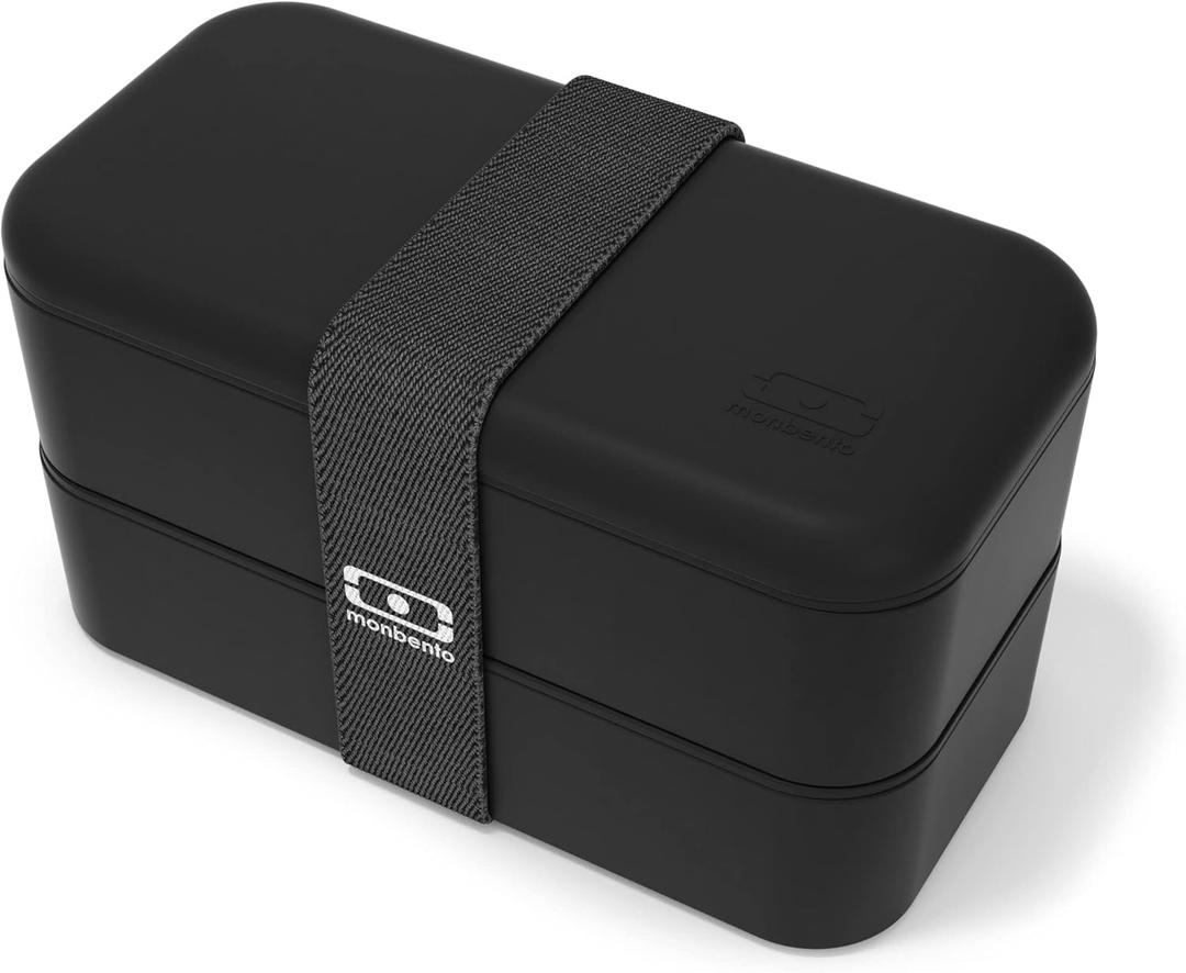 monbento - Bento Box Adult MB Original Onyx - 2 Leakproof Compartments - Stackable Lunch Box Perfect for Work/Picnic/Sports - BPA Free Food Containers - Microwave & Dishwasher Safe - Black (34 Floz)