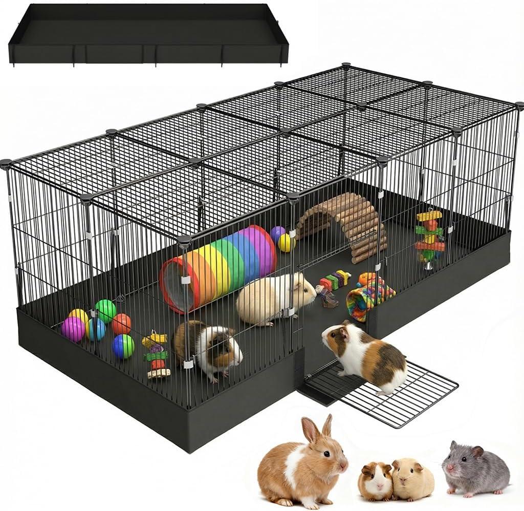 20 Planes Guinea Pig Cages Enclosed Hamster Cage with Door & Waterproof Liner, Expandable Cage for Guinea Pigs, Metal Wire Yard Fence Rabbit Cage