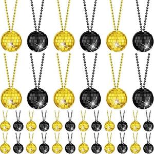 Junkin 48 Pieces Silver Disco Necklaces Bulk Disco Mirror Ball Decoration New Year 70s Party Favors Mini Balls Decoration, 1.57 Inch Stage Props Accessories