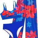 Girls Swimsuit 3 Piece Bikini Bathing Suit Criss Cross Swimwear Sets with Mesh Cover Up Pants 6-16Y