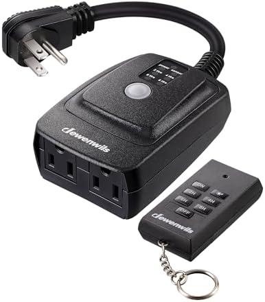 DEWENWILS Light Sensor Timer Waterproof, Plug in Timer Switch, 100 ft Range Remote Control with 2 Grounded Electrical Outlets for Outdoor String Lights, 15A 1/2HP UL Listed