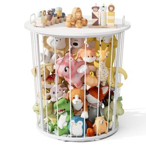 BBLIKE Large Stuffed Animal Storage End Table - Sturdy Metal Kids Toy Storage Bin, Stuffed Zoo Animal Holder for Bedroom, Living Room, Nursery, Perfect for Plush Toy Organizer, White