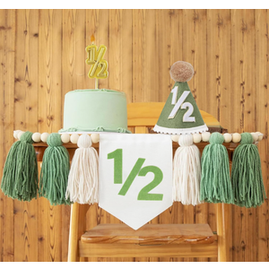 1/2 Birthday Boy Half Birthday Decorations  Half Way To One Banner, 1/2 Birthday Candles and Half Birthday Cone Hat for Boys 6 Months Birthday Decorations Party Supplies（Green）