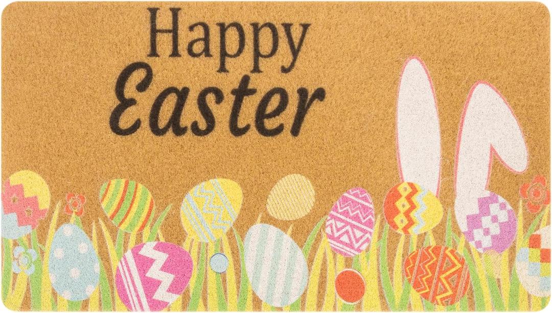 XuoAz Easter-Decorative-Welcome-Doormat Outdoor-Entrance Easter Bunny Door Mat Non Slip Coir Front Door Mats for Spring Home Decor 17" x 29"