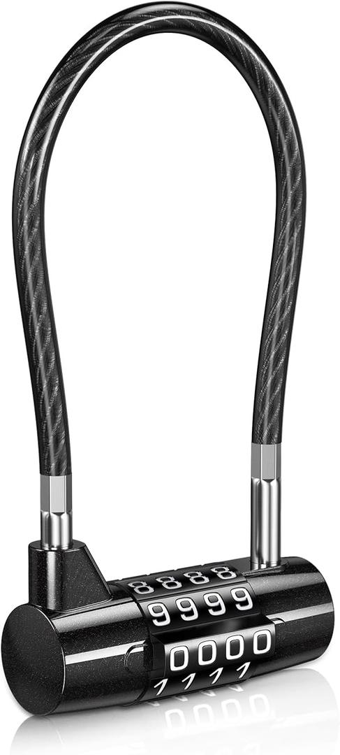 ORIA Long Shackle Combination Lock, 4.41x2.13x0.71'' Cable Lock, 4 Digit Resettable Padlock, Waterproof Gate Locks for Outdoor Fence, Steel Cable Padlock for Gym School Locker Bike