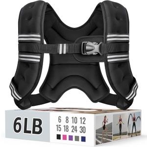 Weighted Vest for Women & Men with Reflective Stripe and Adjustable Buckle, Comfortable & Durable Rucking Vest for Walking, Running & Strength Training (6 lb, Black)