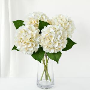 ZYTUYO 4PCS 19.6Inch Cream White Faux Hydrangea Artificial Flowers Silk Latex Realistic Full Large Hydrangeas Spring Long Stem Leaves Bouquet Plants for Tall Vase Table Garden Arrangements