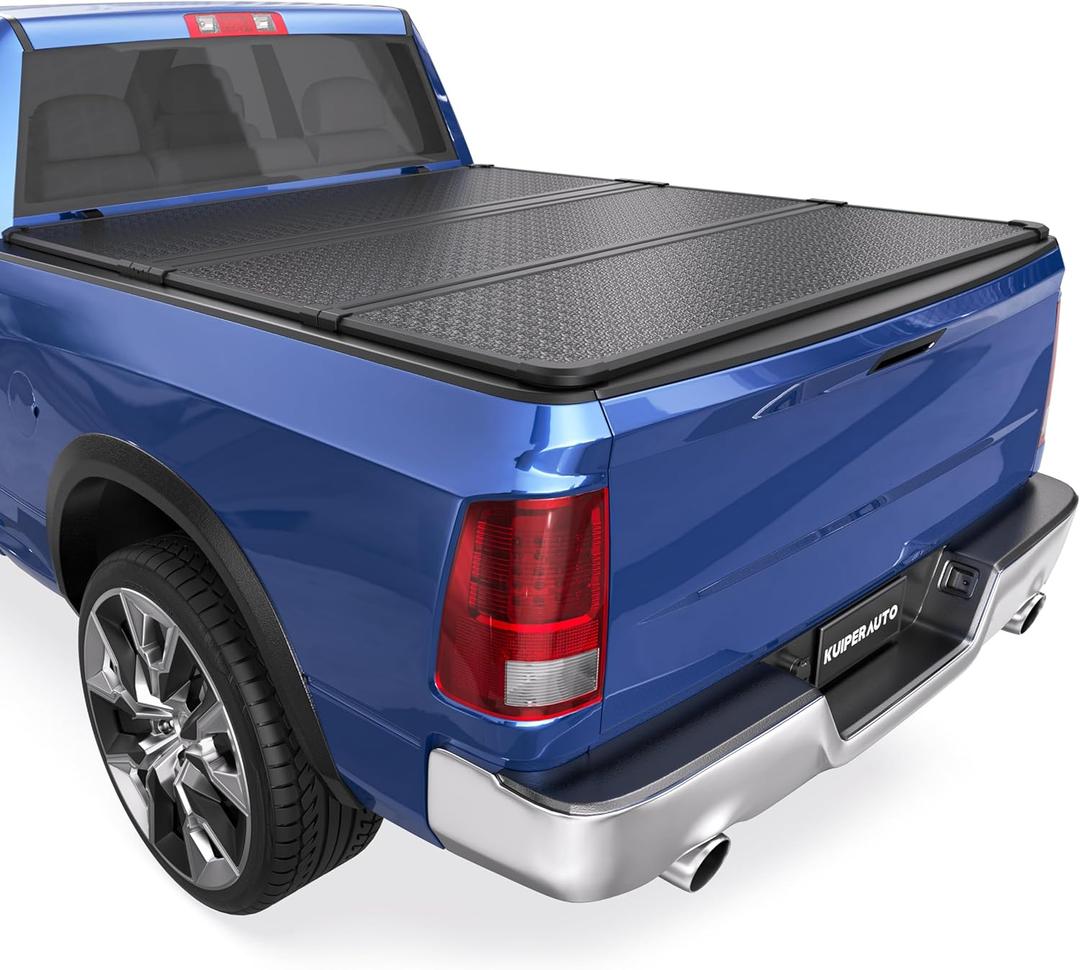 KUIPERAUTO Tri Hard Truck Bed Tonneau Cover Fleetside Compatible with 2002-2026 Dodge Ram 1500 Classic & New Body/2003-2024 Ram 2500 3500 (w/o Ram Box)-6.5 FT On Top-76.3 inch Aluminum