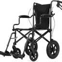 Ultralight Transport Wheelchair for Adults & Kids, Weights only 22lbs, Folding Travel Wheelchair with Handbrakes, Detachable Footrests, Swing Away Armrests and 12" Rear Wheels, Black