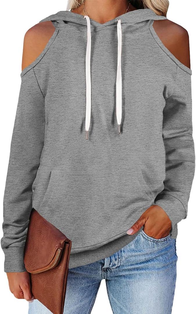 Cutiefox Women's Casual Long Sleeve Drawstring Hoodie Sweatshirts Pullover with Pockets (Medium, 02-grey)