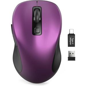 Trueque Wireless Mouse for Laptop, 2.4GHz Ergonomic Computer Mouse with Back & Forward Buttons, 3 Adjustable DPI Levels, 6 Buttons, Optical USB Cordless Mice for Windows PC (Purple, 1 Pack)