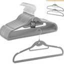 Velvet Stackable Hangers 30 Pack, STOPKLAS Grey Clothes Hangers Non Slip Felt Hanger with 360 Swivel Hook, Thin Hangers Space Saving, Heavy Duty Closet Hanger for Clothes, Coats, Suits, Dress, Pants
