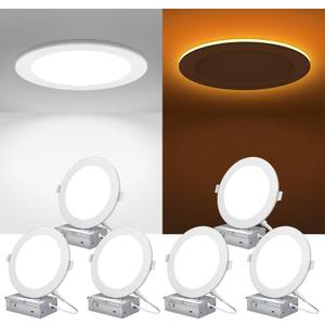 ZYC Canless LED Recessed Lighting 6 Inch 6 Pack 5CCT Ultra-Thin Recessed Downlight Lights with Night Light Mode, 12W 1100LM Dimmable Retrofit Wafer Recessed Ceiling Light, 1800K to 5000K ETL&FCC (White)
