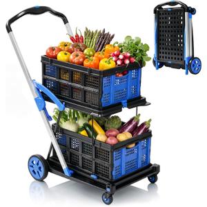 Collapsible Shopping Cart with Wheels, 200 lbs Capacity Grocery Cart