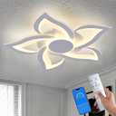 HuixuTe 24" Modern Geometric Ceiling Light Fixture, White Dimmable 3 Colors LED Close to Ceiling Light Fixtures with Remote, Low Profile Flush Mount Ceiling Light for Kitchen, Living Room