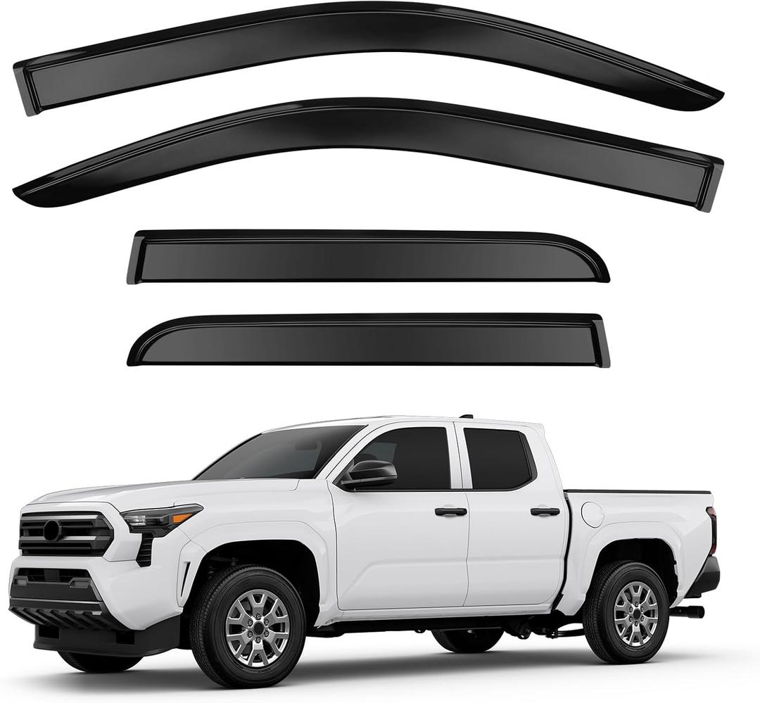 Tape-On Rain Guards for Tacoma 2024 2025, Side Window Deflectors Window Visor Rain Guards Vent Guard Shade Deflectors Compatible with Toyota Tacoma Accessories 2024 2025 (Smoked)