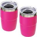 8 oz Small Coffee Cup with Magnetic Lid, Ceramic-Lined 18/8 Stainless Steel, Double-Wall Vacuum Insulated, Stackable, Dishwasher Safe, Mini Tumbler for On-the-Go, 2 Pack, Hot Pink