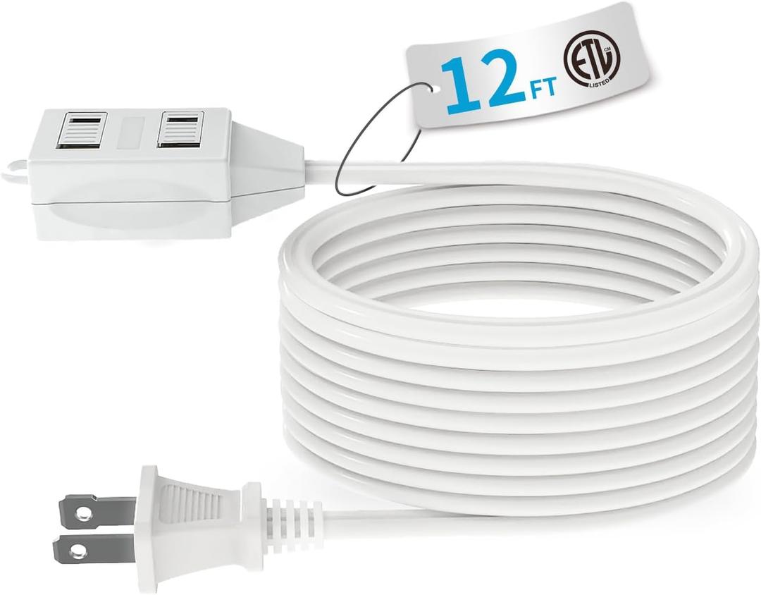 TiFFCOFiO Indoor Extension Cord, 2 Prong 12 Feet Extension Cord, 3 Polarized Outlets with Safety Slide Windows,13A/1625W, 16 AWG, Pack of 1  TiFFCOFiO Indoor Extension Cord, 2 Prong 12 Feet Extension Cord, 3 Polarized Outlets with Safety Slide Windows,13A/1625W, 16 AWG, Pack of 1