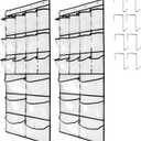 2 Pack Extra Large Hanging Crystal Clear Over Door Shoe Organizers, Closet Shoe Rack Organizer, 12+6 Pockets, 8 Hooks, White (59" x 21.6")