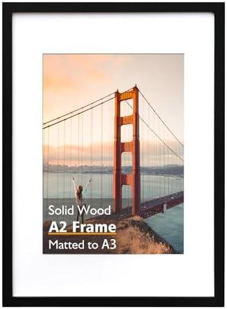 KINLINK A2 Picture Frame, Black Solid Wood Frame with Acrylic Plexiglass 16.5 x 23.5 Frame for Pictures A3 with Mat or A2 without Mat, Wall Mounting Display Photo Frame 1 Pack