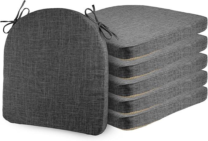 ELFJOY Set of 6 Chair Cushions for Dining Chairs Non Slip Seat Cushion with Ties and Machine Washable Cover Foam Kitchen Chair Pads Indoor 17x17x2 inches Grey