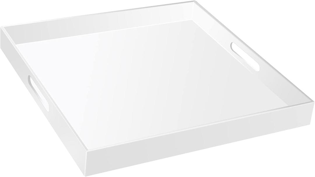 2020 Inches Oversize Extra Large Sturdy Glossy White Acrylic Serving Tray King Size Decorative Big Ottoman Trays with Cut Out Handles Water Proof Bed Tray Coffee Counter Top Organizer
