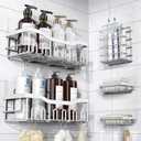 EUDELE 5-Pack Rustproof Stainless Steel Shower Caddy Set No Drill Adhesive Bathroom Organizer, Space-Saving Shower Shelves for Apartment Essentials, Bathroom/Kitchen Storage Home Decor-L Size