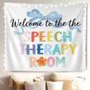 MKYFHSVGD Boho Speech Therapy Room Welcome Tapestry Wall Hanging, Coquette Blue Bow Speech Therapist Mental Health Wall Tapestry for Therapy Office Classroom Decorations, 50x60 Inch