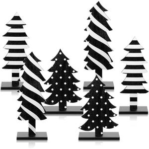 Meooeck Table Christmas Tree Decorations Farmhouse Black and White Freestanding Handmade Wood Trees Rustic Wooden Christmas Tree Centerpieces for Tabletop Xmas Home Office Holiday Party Decor