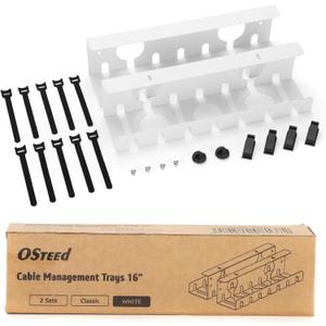 Under Desk Cable Management Tray 2 Pack White, Cable Management Under Table, Cord Organizer Tray for Wire Management, Home & Office Standing Desk Cord Organizer