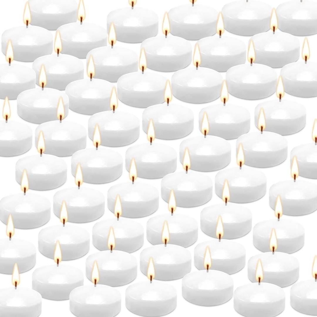 50 Floating Candles, Smoke-Free and odorless, Burning continuously for 5-6 Hours, White, 2-inch Floating Candles, Suitable for Valentine's Day, Weddings, Holidays, Home Decoration