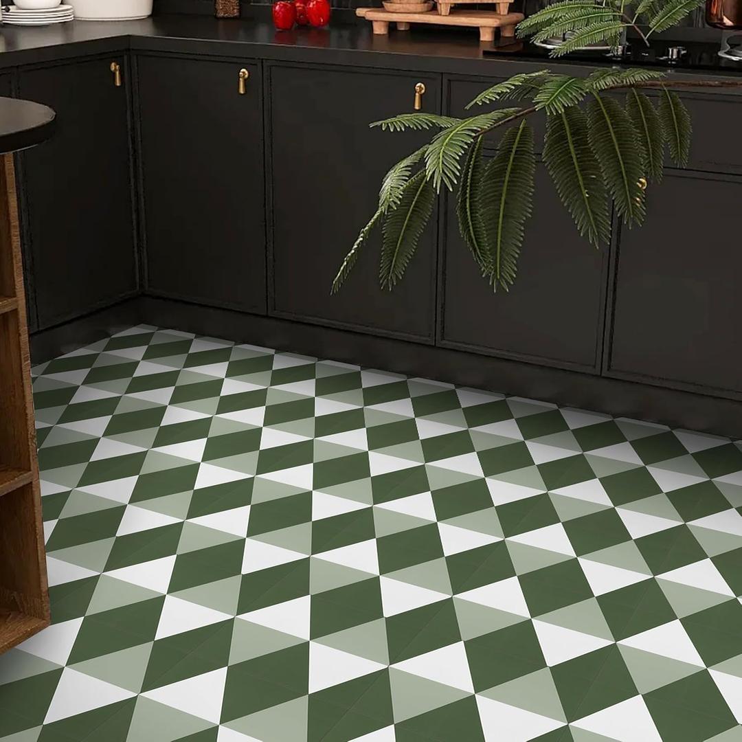 Alow Peel and Stick Floor Tile 20pcs,Green Peel and Stick Flooring Waterproof,self-Adhesive Vinyl Flooring for Kitchen,Toilet,Bedroom,RV(11.8inX11.8in)
