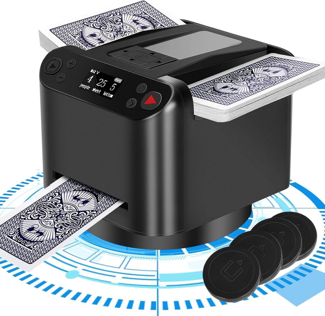 Automatic Card Shuffler and Dealer 180/360  Rotate (Used by 1-12 People),4 Wireless Remote Controls, Can Set Card Dispensing Distance, One Click to Set Whipped Eggs/Landlord,Match Card (Black)