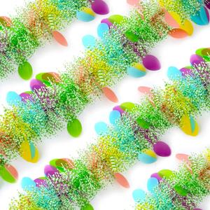 Easter Tinsel Garland, 33 Ft Easter Egg Tinsel Twist Hanging Decorations, Multicolor Fine Stripes Party Backdrop, Festive Home Indoor Outdoor Holiday Decor Supplies