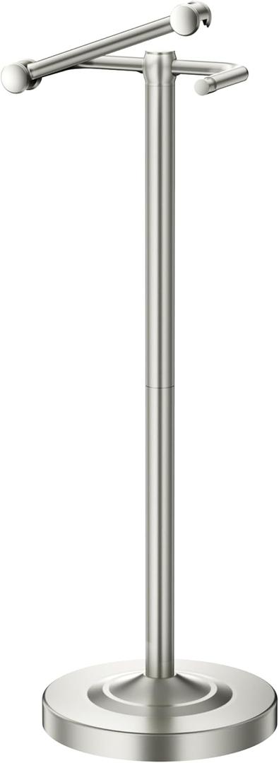 Freestanding Toilet Paper Holder Stand, 4.57 LB Weighted Base Toilet Paper Stand with Pivoting Arm, 304 Stainless Steel Floor Toilet Roll Holder No Drilling, 25.6 Inch, Nickel
