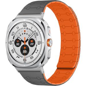 Amizee No Gap Band Compatible with Samsung Galaxy Watch Ultra (2025/2024) Band 47mm, 22mm Magnetic Sport Silicone Strap for Women Men, Gray/Orange