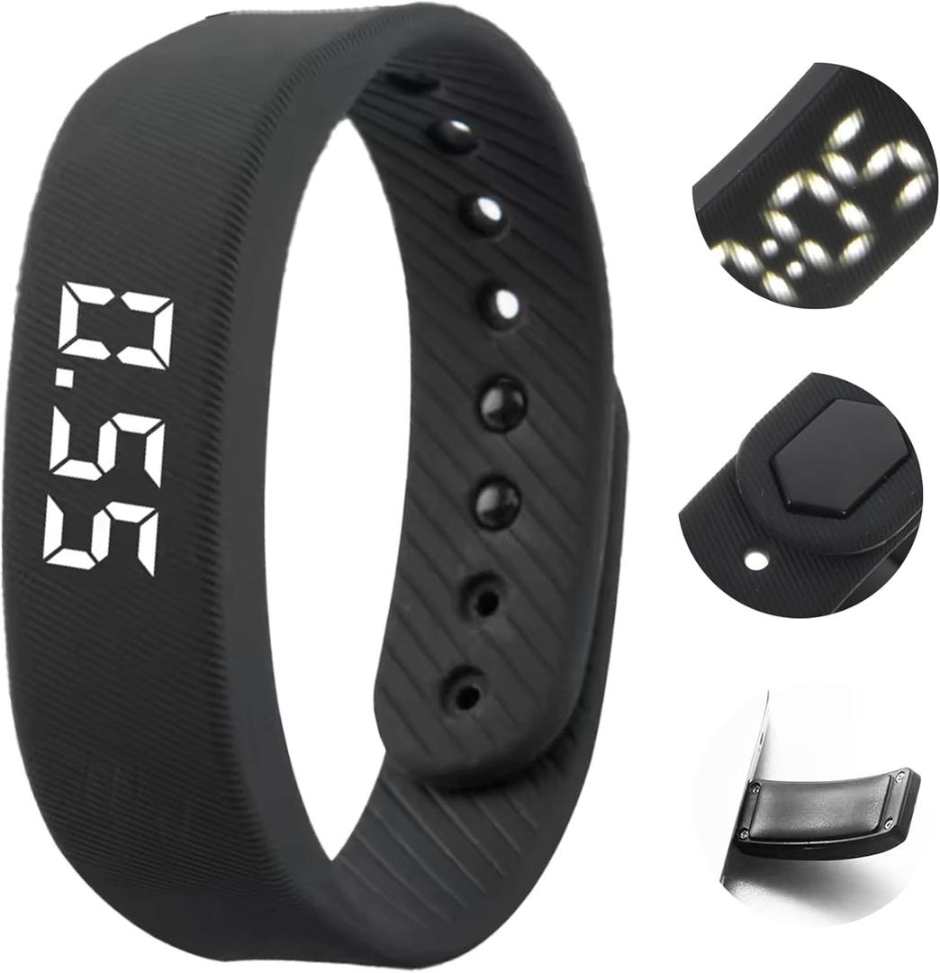 Vibrating Alarm Wristband for Heavy Sleepers, 40-Day Battery Life, Waterproof Silent Shock Watch with USB Charging, Silent Vibration Alarm Clock for Students, Sports, Won‘t Wake Your Partner (Black)