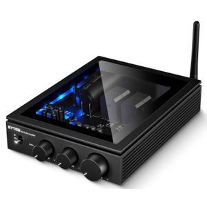 P60 Bluetooth Stereo Amplifier for Passive Speakers, 300W x 2 TPA3255 2 Channel Mini Class D Home Audio Amp with PFFB, Bass Treble Control for Outdoor/Bookshelf/Turntable Speakers