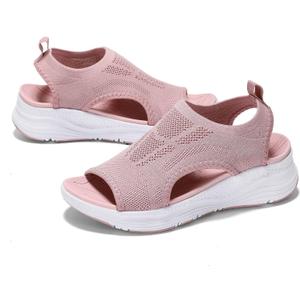 Womens Comfortable Orthopedic Sandals Arch Support Ladies Walking Sport Athletic Sandals Open Toe Slip On Plantar Fasciitis Platform Dress Sandal 2 Inches Heel (Pink), EU 38 Size