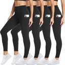 3 x CAMPSNAIL 4 Pack Leggings for Women - High Waisted Tummy Control Yoga Pants for Workout Gym Black Leggings Plus Size Dance, M