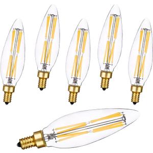 Candelabra Led Light Bulbs B11/C35 Dimmable Edison Light Bulbs Daylight White 4000K,8W,E12 Base Ceiling Fan Light Bulbs,Pack of 6