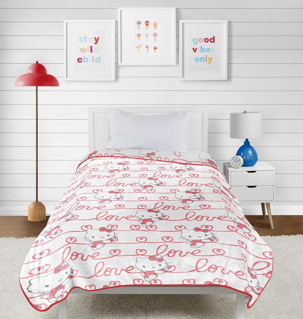 Jay Franco Hello Kitty Lovely Notes Plush Blanket - Measures 60 x 90 Inches, Kids Bedding - Super Soft Fleece Bedding