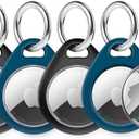 MOLOVA Holder for Air Tags - 4 Pack for Apple for AirTag Holder Keychain, Waterproof TPU Shell Protective Case with Metal Keychain, for Air tag Accessories for GPS Item Finder Tracker(Black + Blue) Set of 3