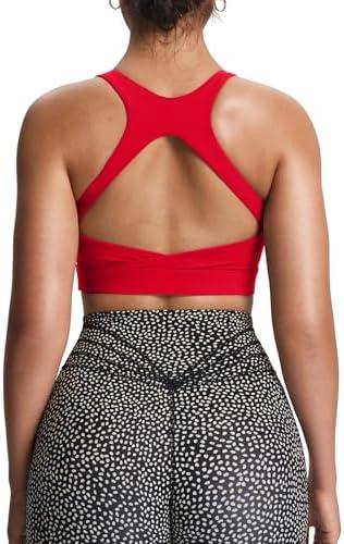 Aoxjox Women's Workout Sports Bras High Impact Fitness Training Gym Khloe Bra Yoga Crop Tank, XL, Red