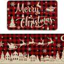 Christmas Kitchen Rugs and Mats Set of 2, Merry Christmas Floor Decor for Home Kitchen, 17x29 and 17x47 Inch